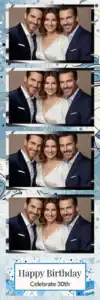 Variante bande 2x6, 4 photos et orientation paysage du design photobooth Blue Stripes Birthday Confetti pour Vivabox