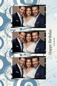 Variante format portrait 4x6, 3 photos et orientation paysage du design photobooth Blue Stripes Birthday Confetti pour Miroir Magique