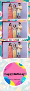 Variante bande 2x6, 3 photos et orientation paysage du design photobooth Pastel Geometric Birthday Balloons pour Vivabox