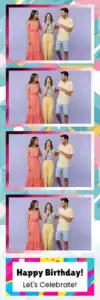 Variante bande 2x6, 4 photos et orientation paysage du design photobooth Pastel Geometric Birthday Balloons pour Vivabox