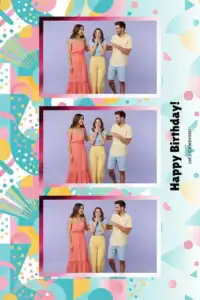 Variante format portrait 4x6, 3 photos et orientation paysage du design photobooth Pastel Geometric Birthday Balloons pour Miroir Magique
