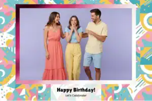 Variante format paysage 6x4, 1 photo et orientation paysage du design photobooth Pastel Geometric Birthday Balloons pour Vivabox