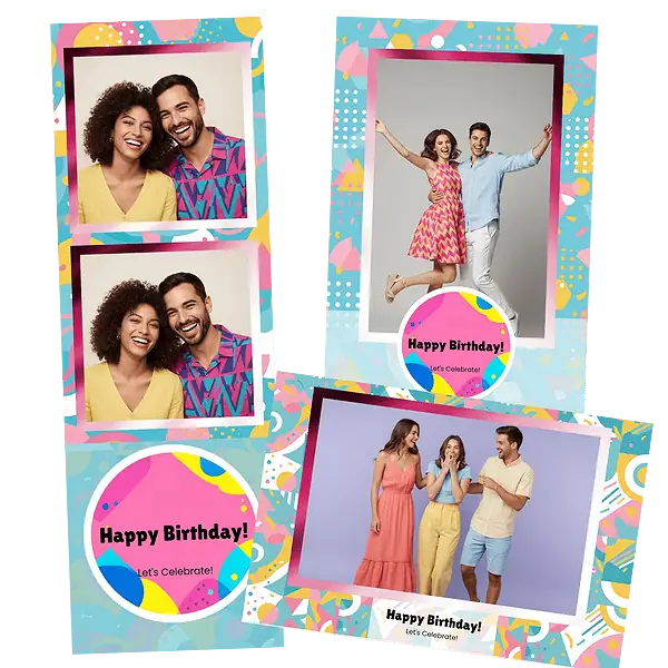 Design photobooth Pastel Geometric Birthday Balloons pour Vivabox et Miroir