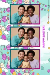 Variante format portrait 4x6, 3 photos et orientation paysage du design photobooth Pastel Easter Bunny Balloons pour Miroir Magique
