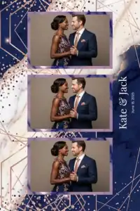 Variante format portrait 4x6, 3 photos et orientation paysage du design photobooth Pink Blue Marble Wedding pour Miroir Magique