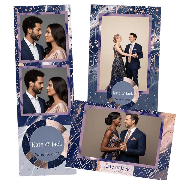 Design photobooth Pink Blue Marble Wedding pour Vivabox et Miroir