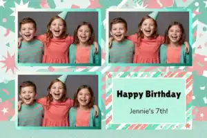 Variante format paysage 6x4, 3 photos et orientation paysage du design photobooth Pastel Confetti Birthday Booth pour Vivabox