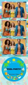 Variante bande 2x6, 3 photos et orientation paysage du design photobooth Blue Pool Party Confetti pour Vivabox
