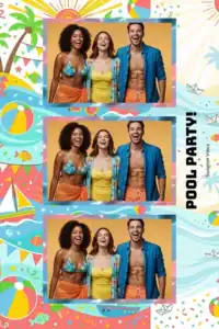 Variante format portrait 4x6, 3 photos et orientation paysage du design photobooth Blue Pool Party Confetti pour Miroir Magique