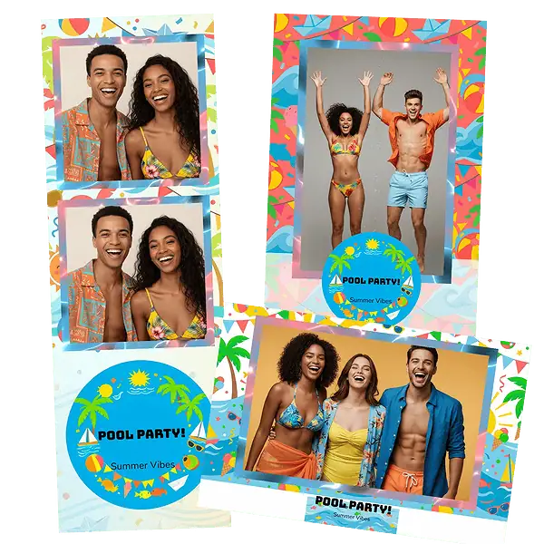Design photobooth Blue Pool Party Confetti pour Vivabox et Miroir