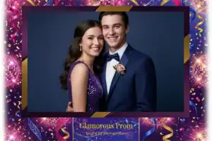 Variante format paysage 6x4, 1 photo et orientation paysage du design photobooth Neon Confetti Party Booth pour Vivabox