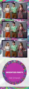 Variante bande 2x6, 3 photos et orientation paysage du design photobooth Neon Stripes Disco Party pour Vivabox