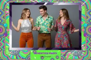 Variante format paysage 6x4, 1 photo et orientation paysage du design photobooth Neon Stripes Disco Party pour Vivabox