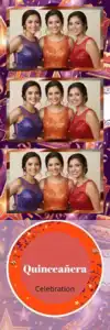 Variante bande 2x6, 3 photos et orientation paysage du design photobooth Neon Stars Quinceanera Template pour Vivabox