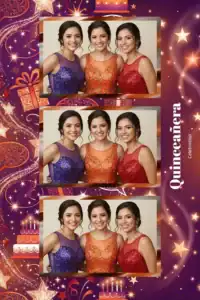 Variante format portrait 4x6, 3 photos et orientation paysage du design photobooth Neon Stars Quinceanera Template pour Miroir Magique