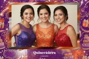 Variante format paysage 6x4, 1 photo et orientation paysage du design photobooth Neon Stars Quinceanera Template pour Vivabox
