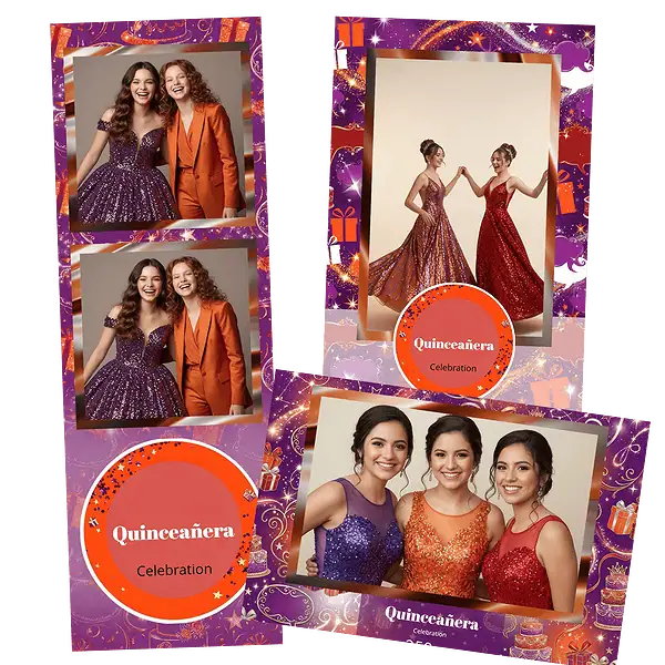 Design photobooth Neon Stars Quinceanera Template pour Vivabox et Miroir