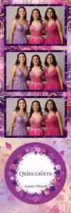 Variante bande 2x6, 3 photos et orientation paysage du design photobooth Pink Flower Quinceanera Ribbons pour Vivabox