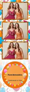 Variante bande 2x6, 3 photos et orientation paysage du design photobooth Pink And Gold Quinceanera Balloons pour Vivabox