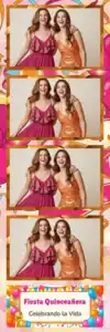 Variante bande 2x6, 4 photos et orientation paysage du design photobooth Pink And Gold Quinceanera Balloons pour Vivabox