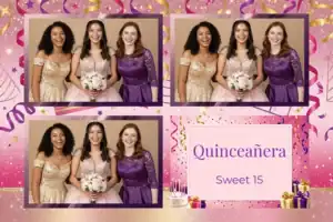 Variante format paysage 6x4, 3 photos et orientation paysage du design photobooth Pink Cake Confetti Birthday pour Vivabox