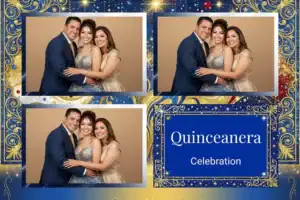 Variante format paysage 6x4, 3 photos et orientation paysage du design photobooth Neon Stars Birthday Template pour Vivabox
