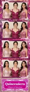 Variante bande 2x6, 4 photos et orientation paysage du design photobooth Pink Geometric Quinceanera Swirls pour Vivabox