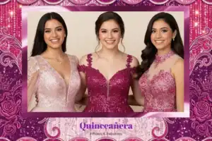 Variante format paysage 6x4, 1 photo et orientation paysage du design photobooth Pink Geometric Quinceanera Swirls pour Vivabox