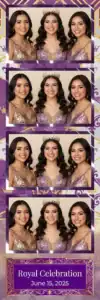 Variante bande 2x6, 4 photos et orientation paysage du design photobooth Purple Geometric Quinceanera pour Vivabox