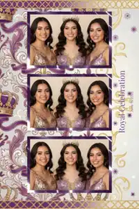 Variante format portrait 4x6, 3 photos et orientation paysage du design photobooth Purple Geometric Quinceanera pour Miroir Magique