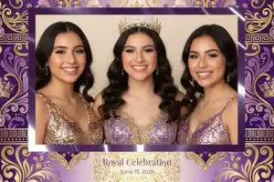 Variante format paysage 6x4, 1 photo et orientation paysage du design photobooth Purple Geometric Quinceanera pour Vivabox