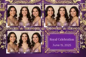 Variante format paysage 6x4, 3 photos et orientation paysage du design photobooth Purple Geometric Quinceanera pour Vivabox