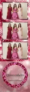 Variante bande 2x6, 3 photos et orientation paysage du design photobooth Red Coral Diamond Quinceanera pour Vivabox