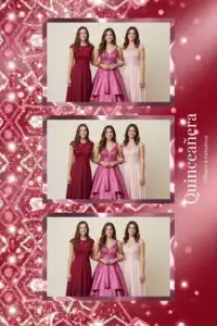Variante format portrait 4x6, 3 photos et orientation paysage du design photobooth Red Coral Diamond Quinceanera pour Miroir Magique
