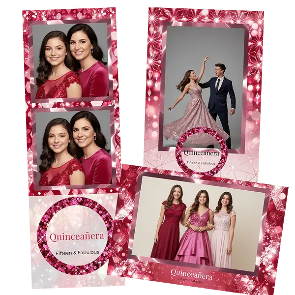Design photobooth Red Coral Diamond Quinceanera pour Vivabox et Miroir