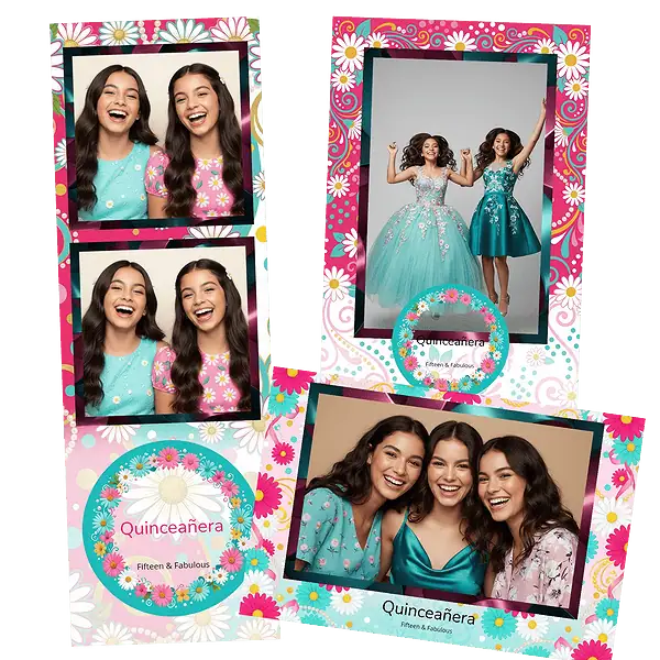 Design photobooth Pink Floral Polka Dot Quinceaera pour Vivabox et Miroir