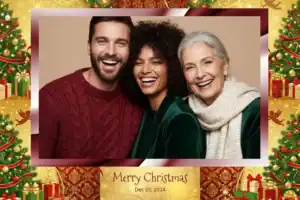 Variante format paysage 6x4, 1 photo et orientation paysage du design photobooth Red Holly Christmas Frame pour Vivabox