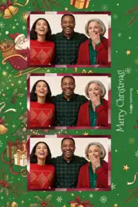 Variante format portrait 4x6, 3 photos et orientation paysage du design photobooth Red Holly Christmas Illustration pour Miroir Magique