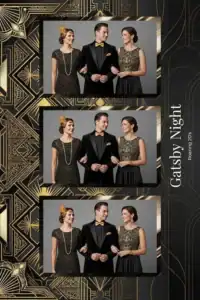 Variante format portrait 4x6, 3 photos et orientation paysage du design photobooth Gold Glitter Art Deco Party pour Miroir Magique