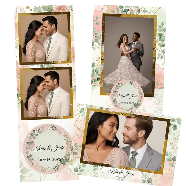 Design photobooth Wood Floral Wedding Template pour Vivabox et Miroir