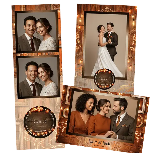 Design photobooth Wood String Lights Wedding pour Vivabox et Miroir