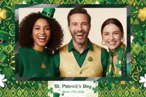 Variante format paysage 6x4, 1 photo et orientation paysage du design photobooth Green Clover Saint Patricks Confetti pour Vivabox