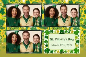 Variante format paysage 6x4, 3 photos et orientation paysage du design photobooth Green Clover Saint Patricks Confetti pour Vivabox