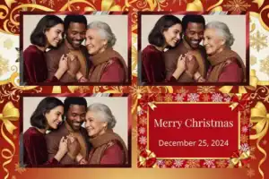 Variante format paysage 6x4, 3 photos et orientation paysage du design photobooth Red Bow Christmas Gifts pour Vivabox
