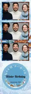 Variante bande 2x6, 3 photos et orientation paysage du design photobooth Blue Snowflake Birthday Cabin pour Vivabox