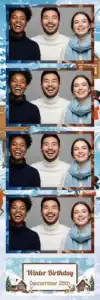 Variante bande 2x6, 4 photos et orientation paysage du design photobooth Blue Snowflake Birthday Cabin pour Vivabox