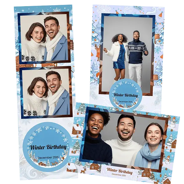 Design photobooth Blue Snowflake Birthday Cabin pour Vivabox et Miroir