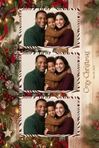 Variante format portrait 4x6, 3 photos et orientation paysage du design photobooth Wood Wreath Christmas Photo Booth pour Miroir Magique