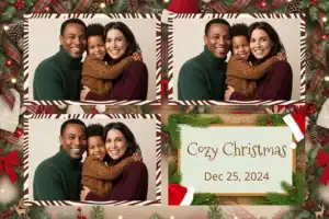 Variante format paysage 6x4, 3 photos et orientation paysage du design photobooth Wood Wreath Christmas Photo Booth pour Vivabox