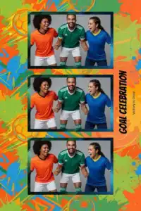 Variante format portrait 4x6, 3 photos et orientation paysage du design photobooth Green Stripes Soccer Confetti pour Miroir Magique